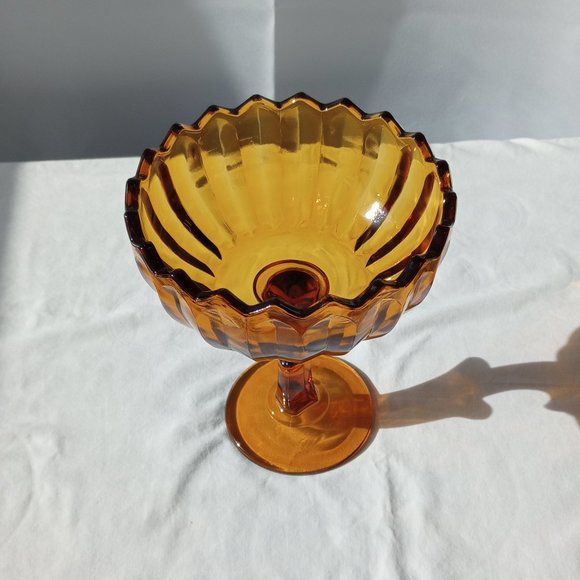 Vintage Indiana Glass Amber Pedestal Lotus Flower Blossom Candy Dish- - Picture 3 of 7